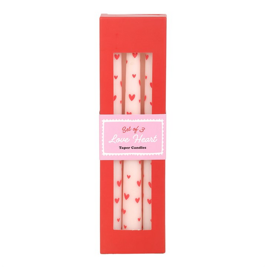 Set of 3 Love Heart Taper Candles