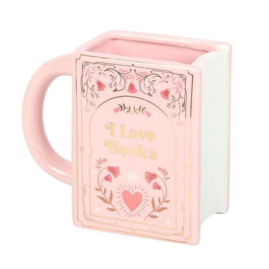I Love Books Pink Book Shaped Mug