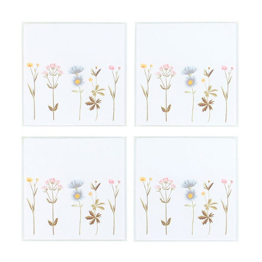 Floral Glass Coaster Set