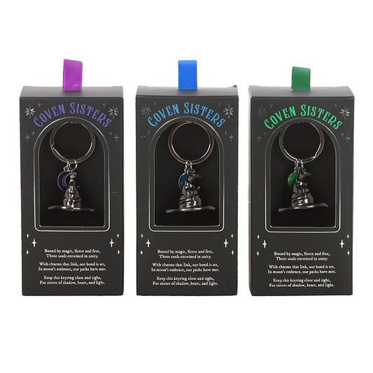 Set of 3 Coven Sisters Witch Hat Keyrings