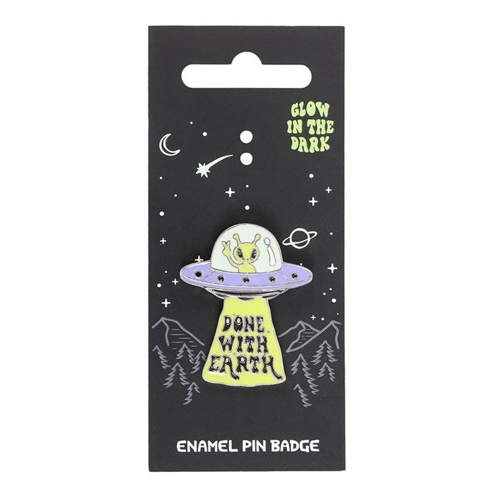 Glow in the Dark UFO Enamel Pin Badge